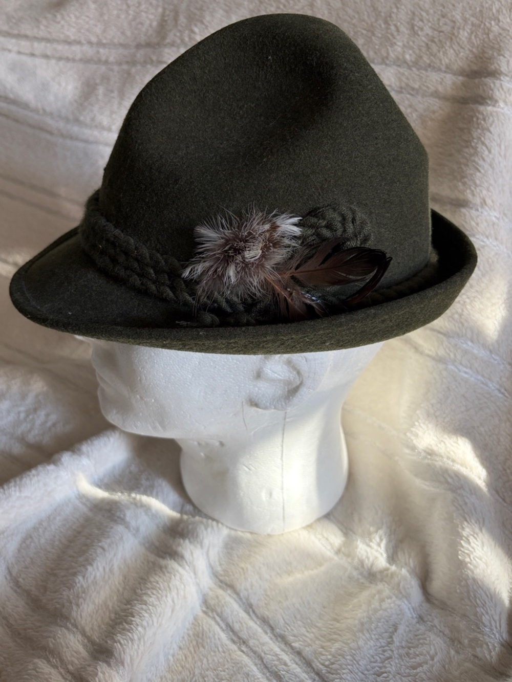 Diamant Men's Olive Wool Fedora Hat with Feather Trim